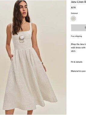 Reformation Janu Linen Dress NWT Size 4 Oatmeal